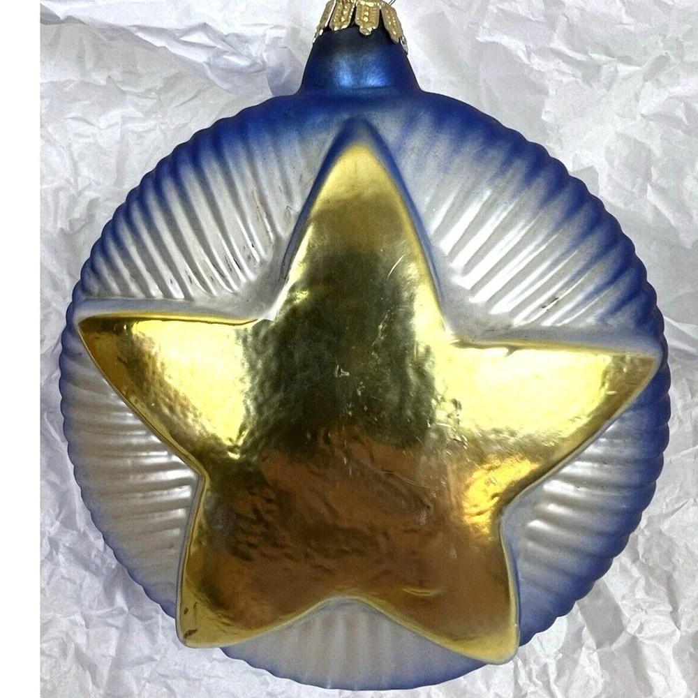 Vintage Christmas Glass‎ Ornament GERMANY Blue Gold 3D Star Religious Wise Men